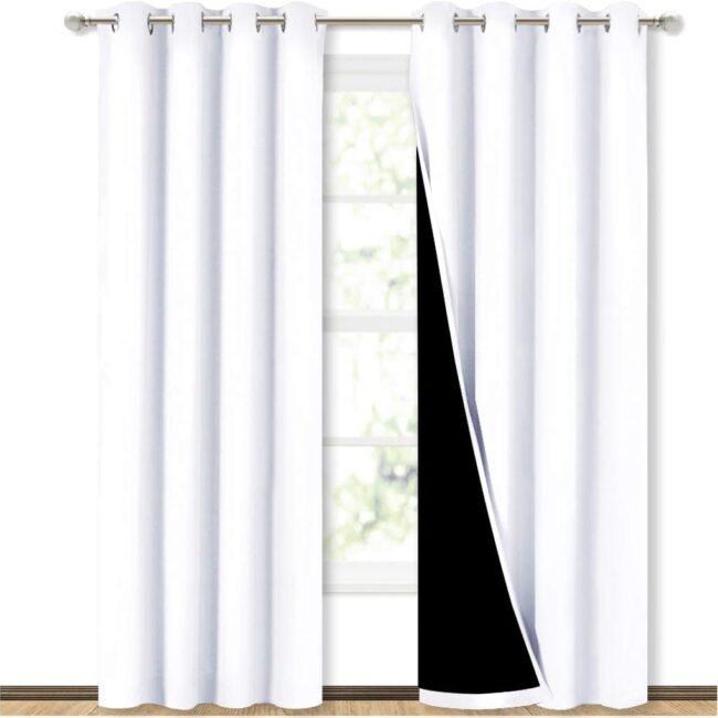 100% Blackout Curtain Panels, 84-Inch, White, 2-Pack