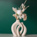 Off-White Hollow Ceramic Vases, 2-Piece Set