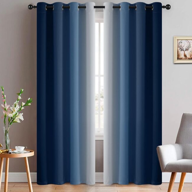 Blue Grey Ombre Blackout Curtains, 52x84, 2-Pack