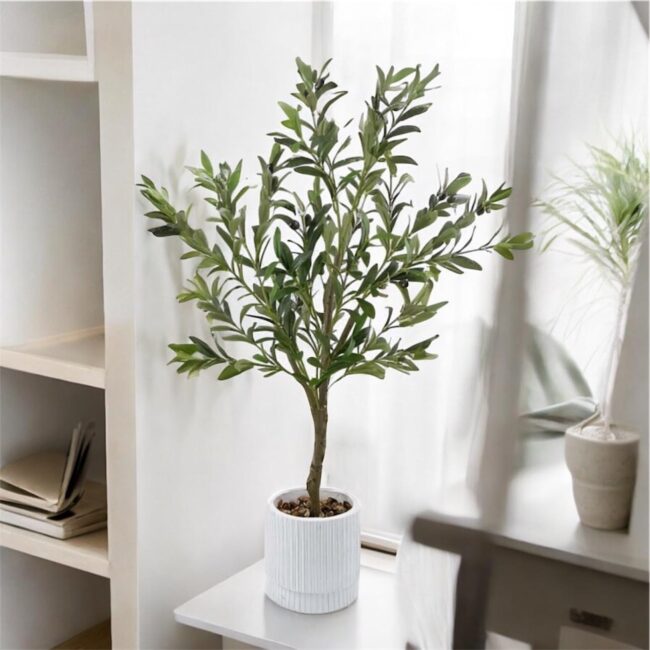 Artificial Olive Tree with White Planter, 3-Ft