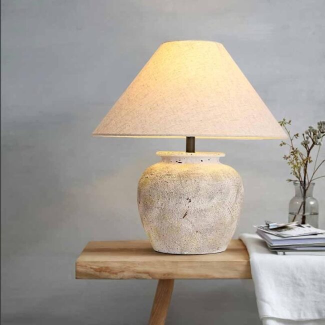 Rustic Ceramic Table Lamp with Fabric Shade