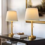Gold Brass Table Lamps, 2-Pack, White Shades