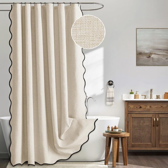 Beige Linen Textured Shower Curtain, 72x72, Cream