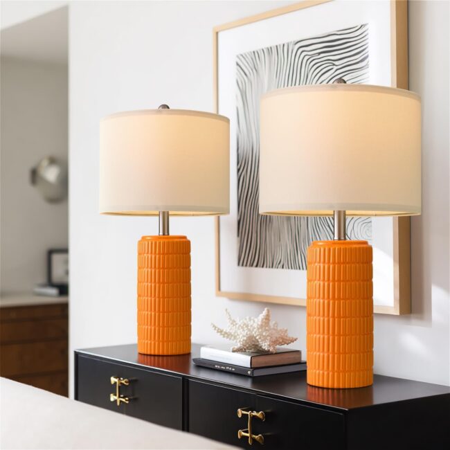 Orange Ceramic Table Lamps, 23-Inch, 2-Pack