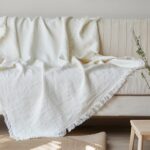 Soft White Linen Tassel Throw Blanket