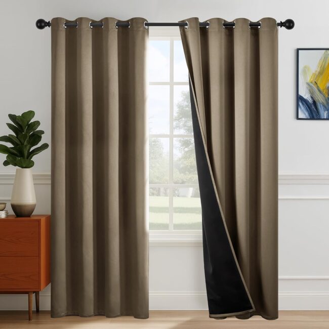 Khaki Blackout Curtains, 52x84, Grommet, 2-Pack
