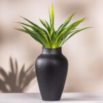 Black Ceramic Vase with Faux Aloe Plant