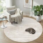 Beige Modern Striped Washable Low-Pile Rug