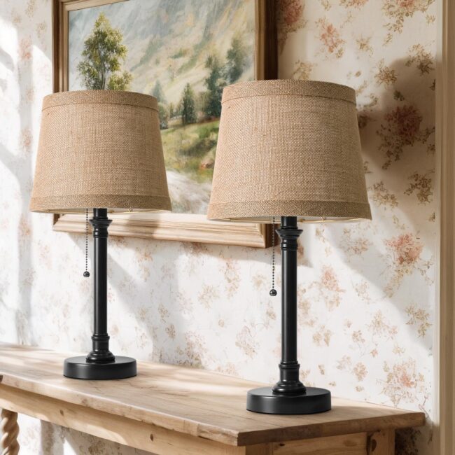 19.5-Inch Farmhouse Table Lamps, 2-Pack, Pull Chain