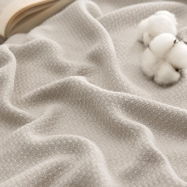 Linen Beige Herringbone Cotton Throw Blanket