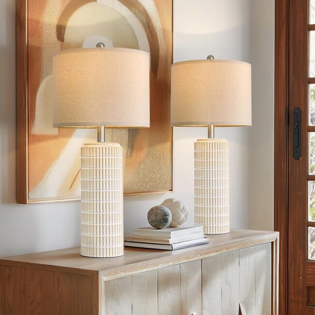 Ceramic Table Lamps, 27.5-Inch, Gold White, 2-Pack