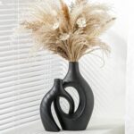 Black Ceramic Donut Vases, 2-Piece Set