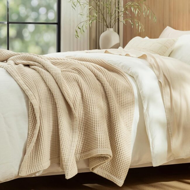 French Oak Waffle Muslin Throw Blanket