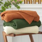 Beige Cable Knit Cotton Throw Blanket