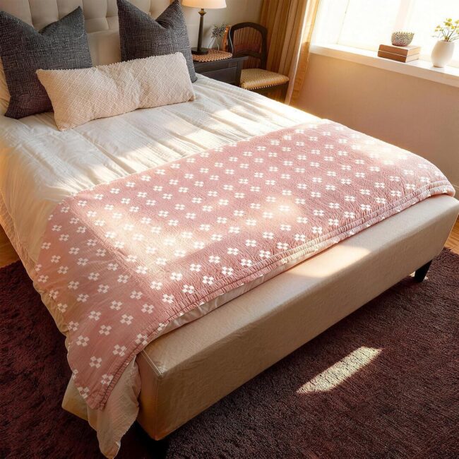 Soft Pink Patterned Muslin Throw Blanket