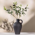 Textured Ceramic Vase with Artificial Olive Branches