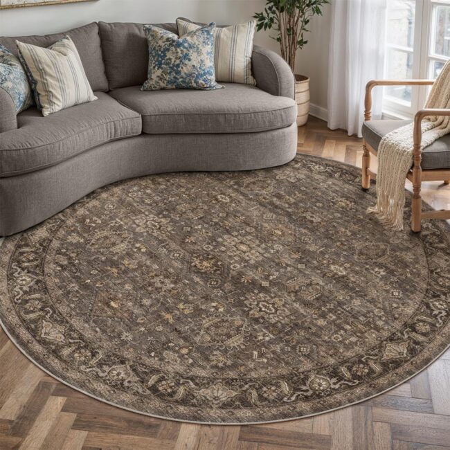Dark Brown Farmhouse Low-Pile Rug