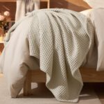 Light Khaki Waffle Weave Throw Blanket