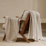 Light Taupe Cotton Waffle Throw Blanket