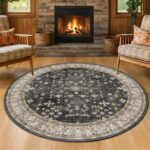 Black Vintage Boho Washable Rug