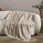 Natural Flax Jacquard Tassel Throw Blanket
