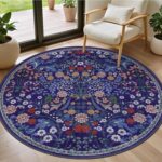 Blue Boho Floral Washable Rug