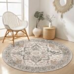 Taupe Vintage Floral Washable Rug