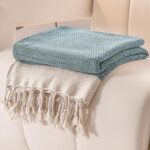 Light Blue Herringbone Cotton Throw Blanket