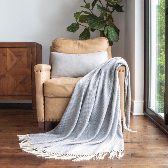 Dusk Blue Herringbone Throw Blanket